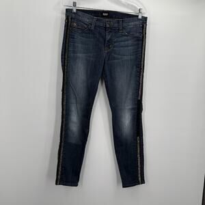 Hudson Luna‎ Super Skinny Crop Jeans Womens 29 Blue Glam Embellished Side Stripe